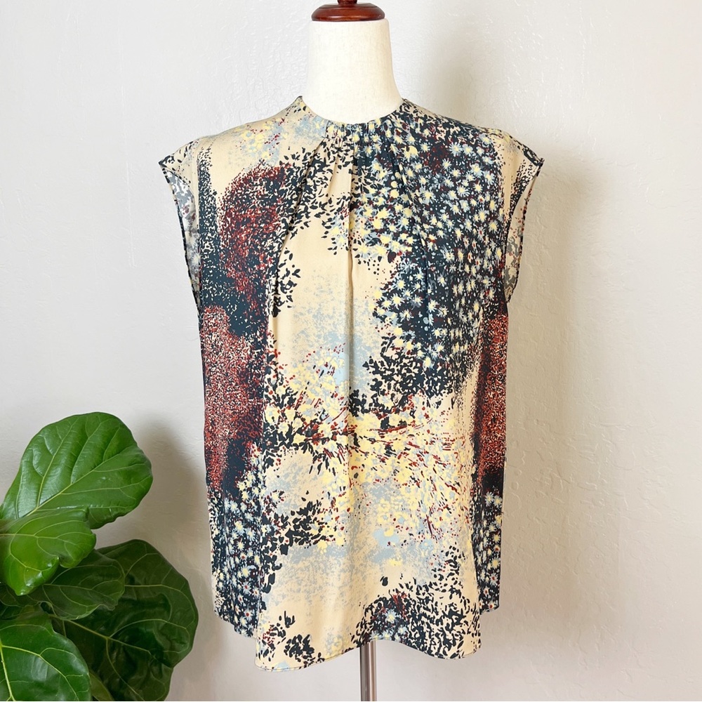 •LEWIT• Silk Floral Sleeveless Oversized Blouse Top Size S Career Business